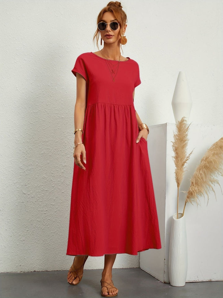 Dress For Women | Short Sleeve Round Neck Midi