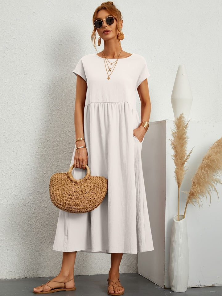 Dress For Women | Short Sleeve Round Neck Midi