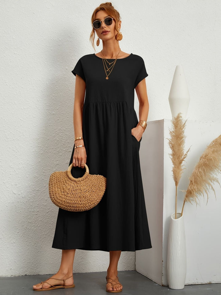 Dress For Women | Short Sleeve Round Neck Midi