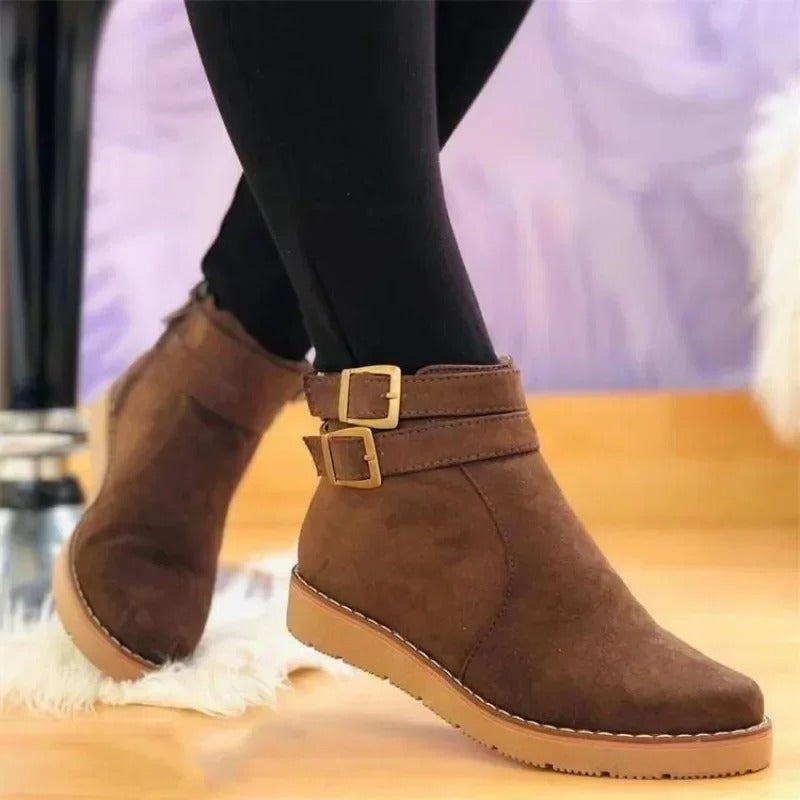 Boots For Women | Double Buckle Low Ankle Flat Style