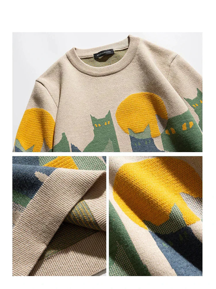 Women's Sweater | Cat Graphic Oversized Pullover