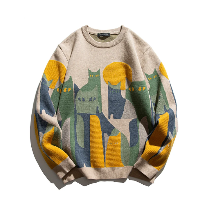 Women's Sweater | Cat Graphic Oversized Pullover