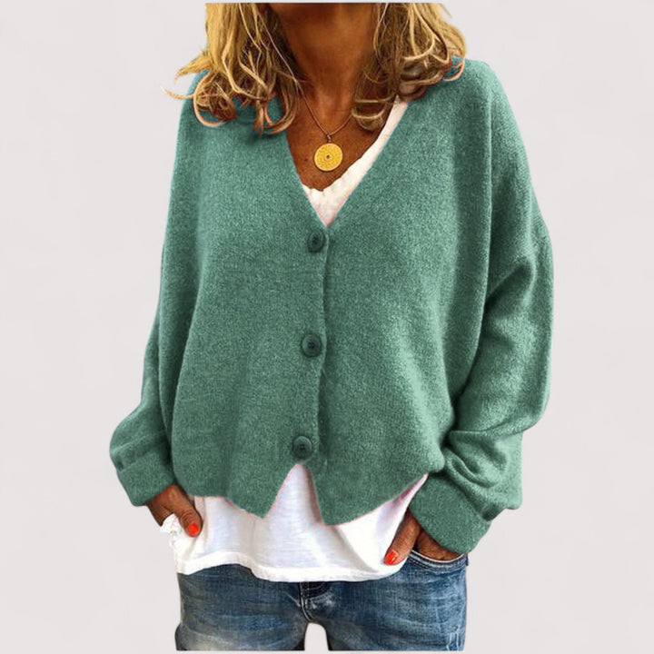 Women's long-sleeve V-neck button front knit cardigan