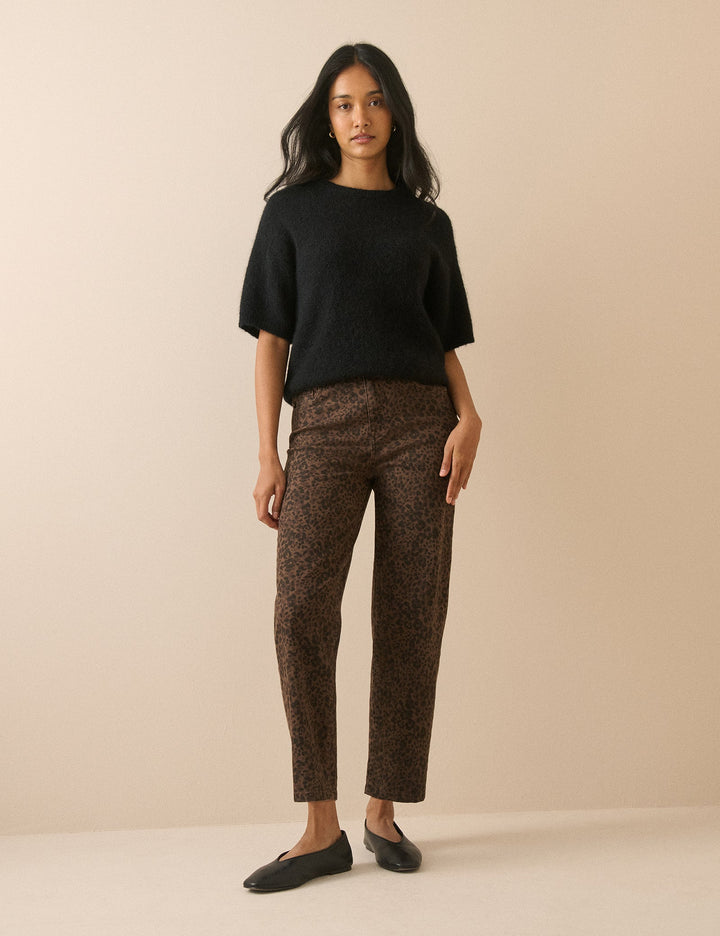 Women's brown leopard print high-rise tapered jeans