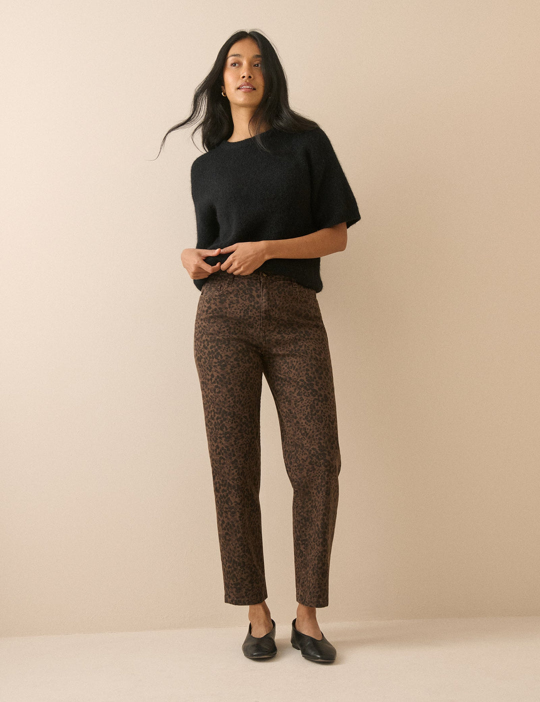 Women's brown leopard print high-rise tapered jeans