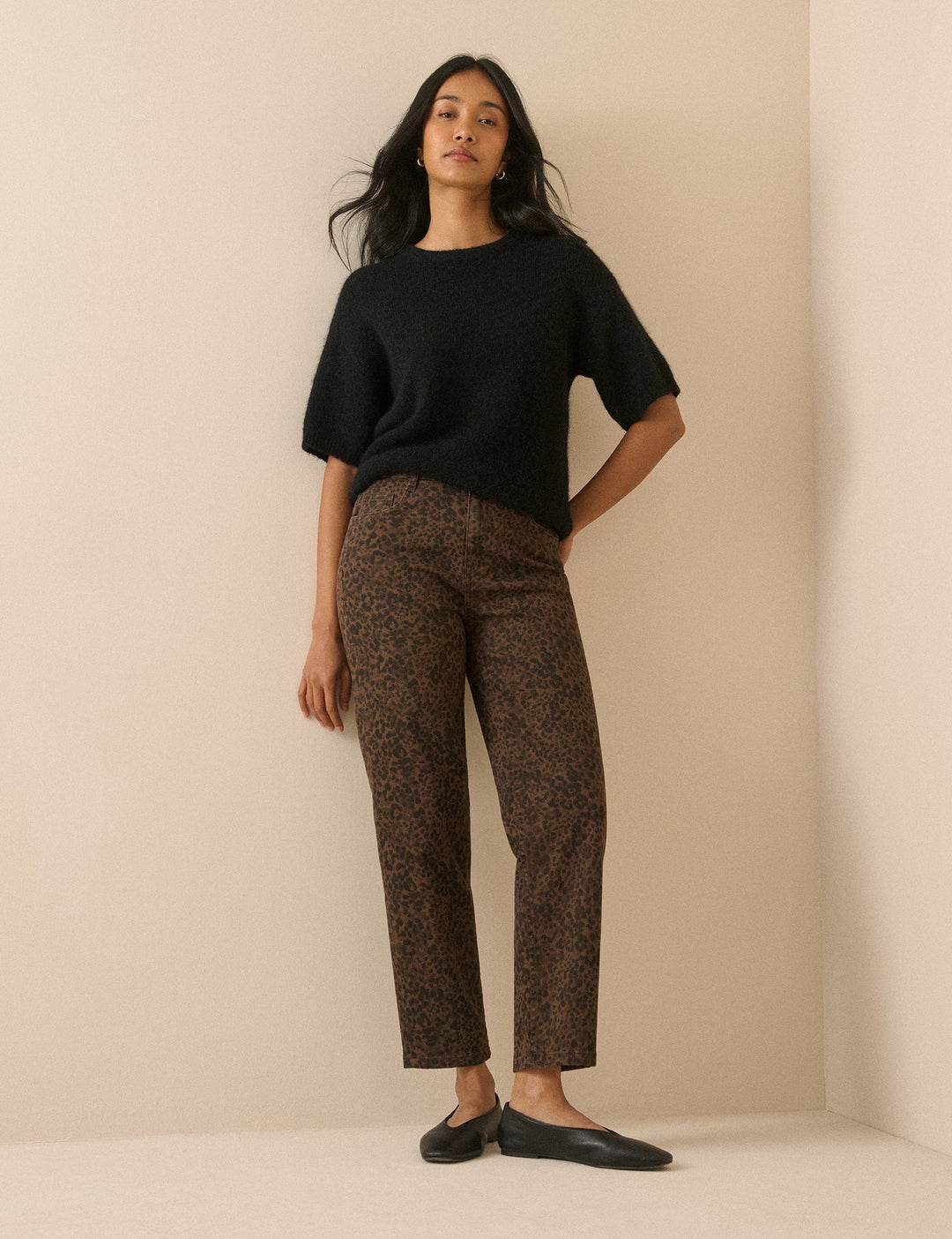 Women's brown leopard print high-rise tapered jeans