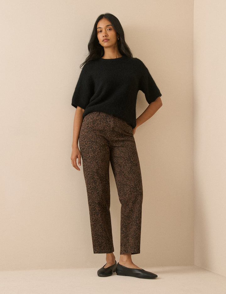 Women's brown leopard print high-rise tapered jeans