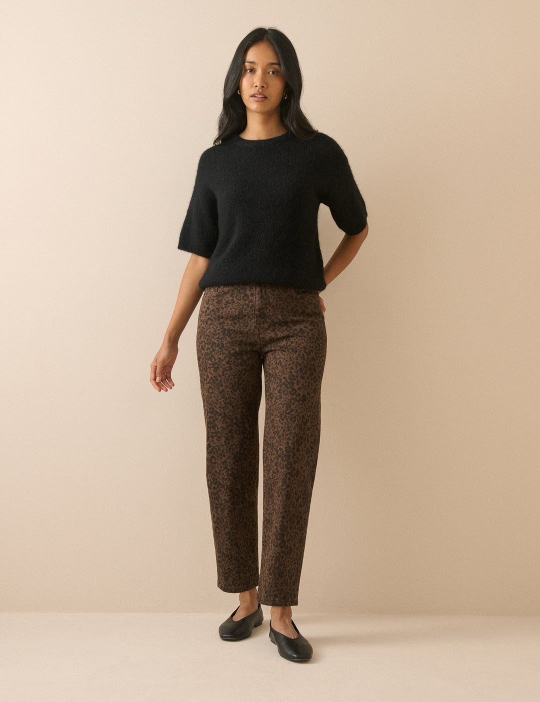 Women's brown leopard print high-rise tapered jeans