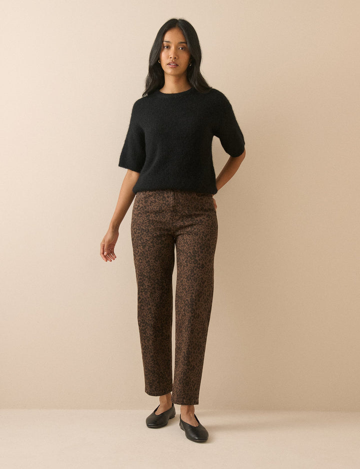 Women's brown leopard print high-rise tapered jeans