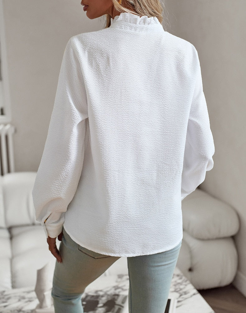 Blouse For Women | Button-Front Ruffle Detail