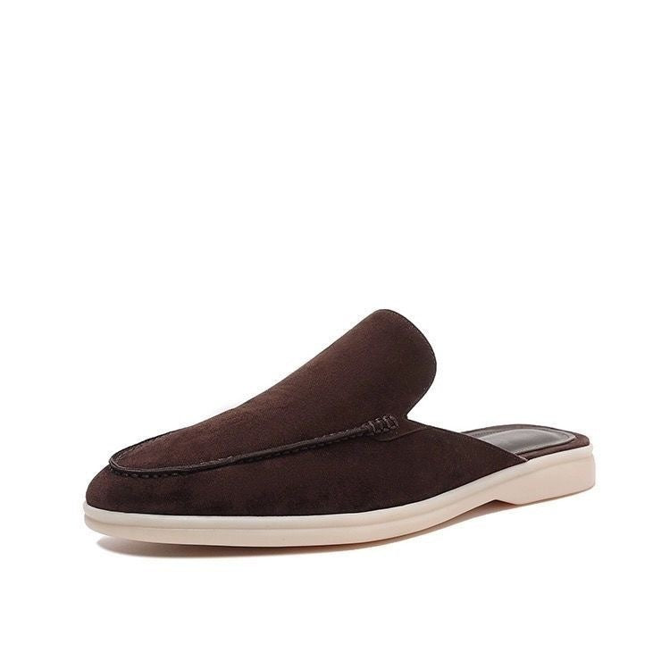 Backless women's mule loafer with rounded toe and low heel