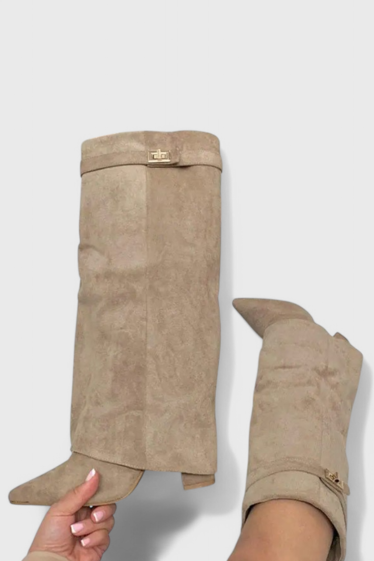 Boots For Women | Knee-High Pointed Toe Low Heel