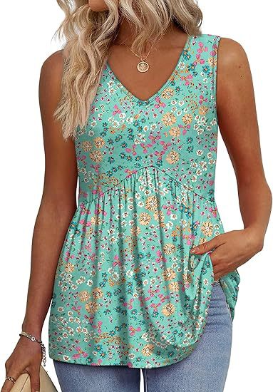 Top for Women | Sleeveless Floral Print V Neck