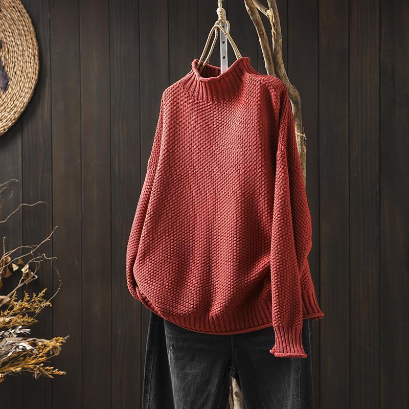 Women's textured knit sweater with mock neck and long sleeves