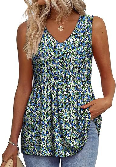 Top for Women | Sleeveless Floral Print V Neck