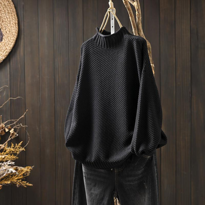 Women's textured knit sweater with mock neck and long sleeves