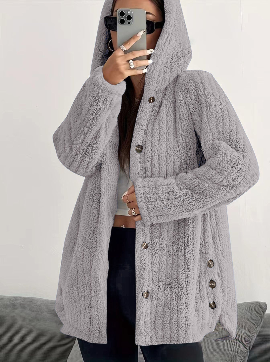 Hooded Cardigan for Women | Cable-knit Texture