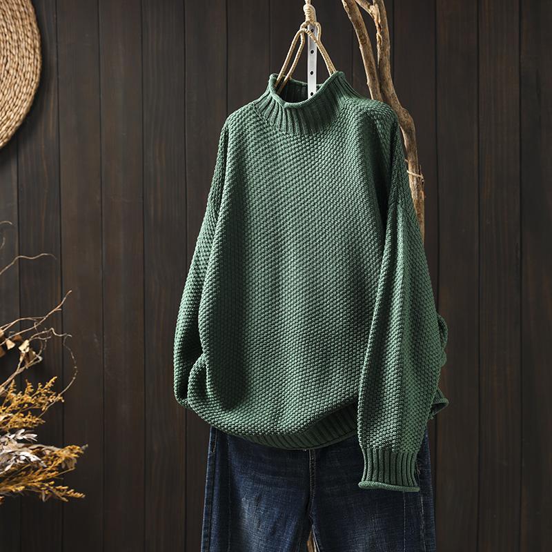 Women's textured knit sweater with mock neck and long sleeves