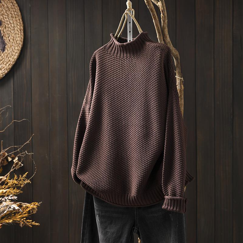 Women's textured knit sweater with mock neck and long sleeves