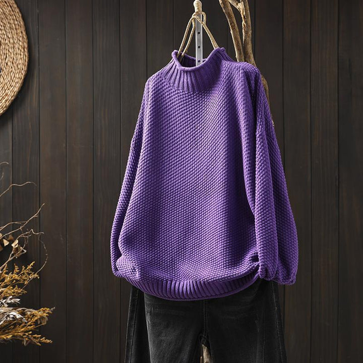 Women's textured knit sweater with mock neck and long sleeves