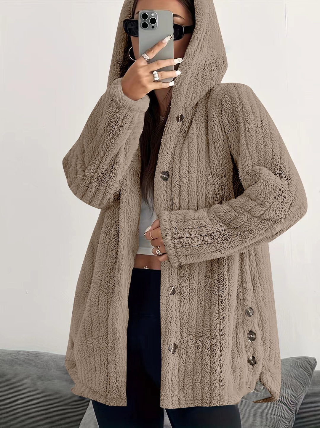 Hooded Cardigan for Women | Cable-knit Texture
