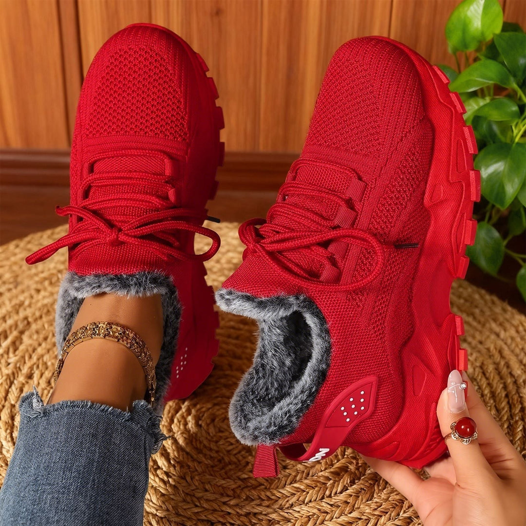 Fleece-lined lace-up sneakers with textured uppers and rugged soles