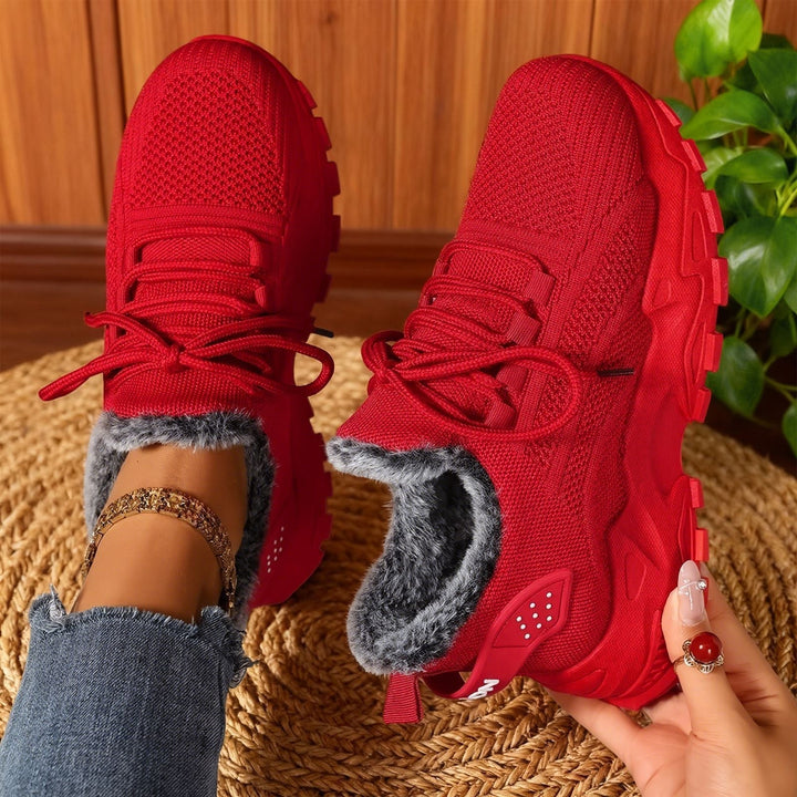 Fleece-lined lace-up sneakers with textured uppers and rugged soles