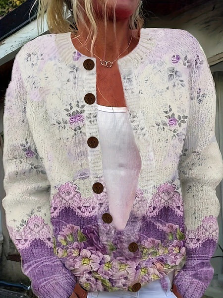 Women's long-sleeve floral button front cardigan