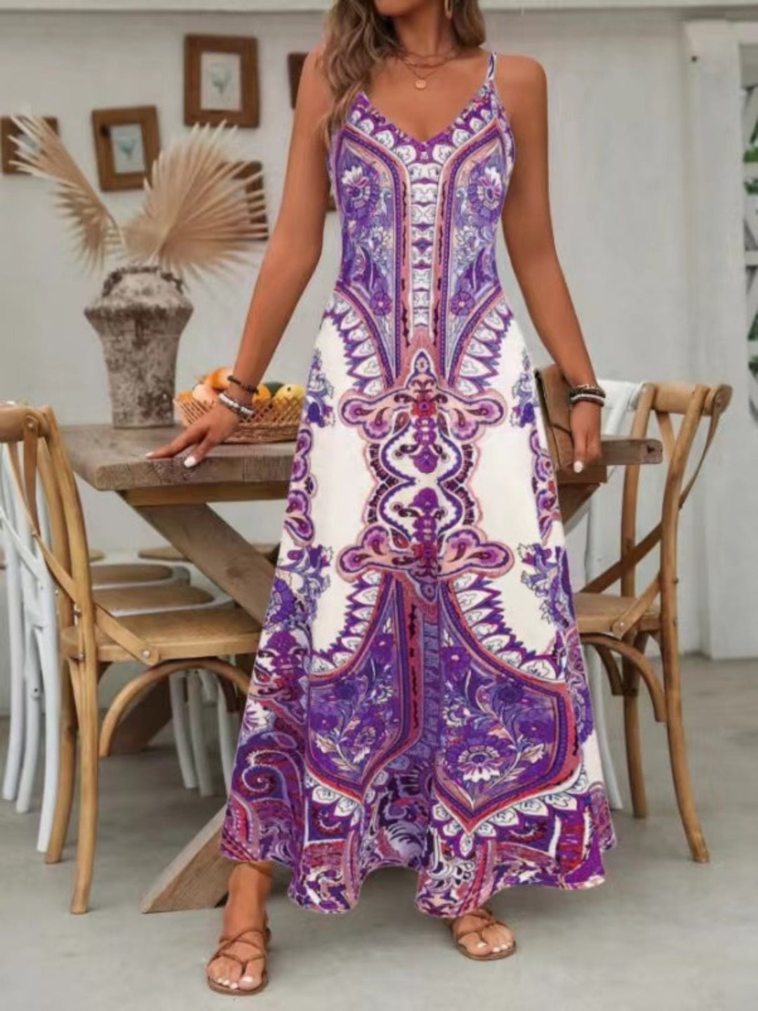 Women's Boho Maxi Dress | Paisley V-Neck