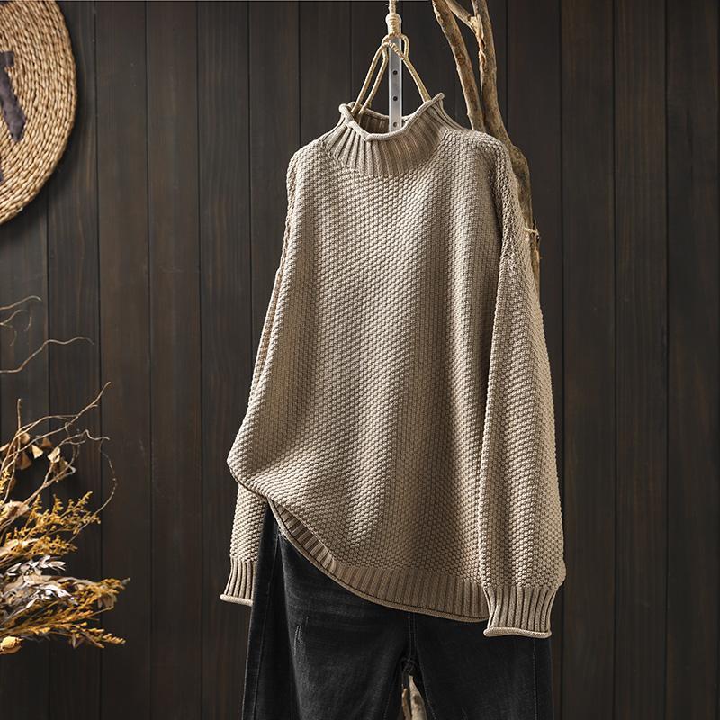 Women's textured knit sweater with mock neck and long sleeves