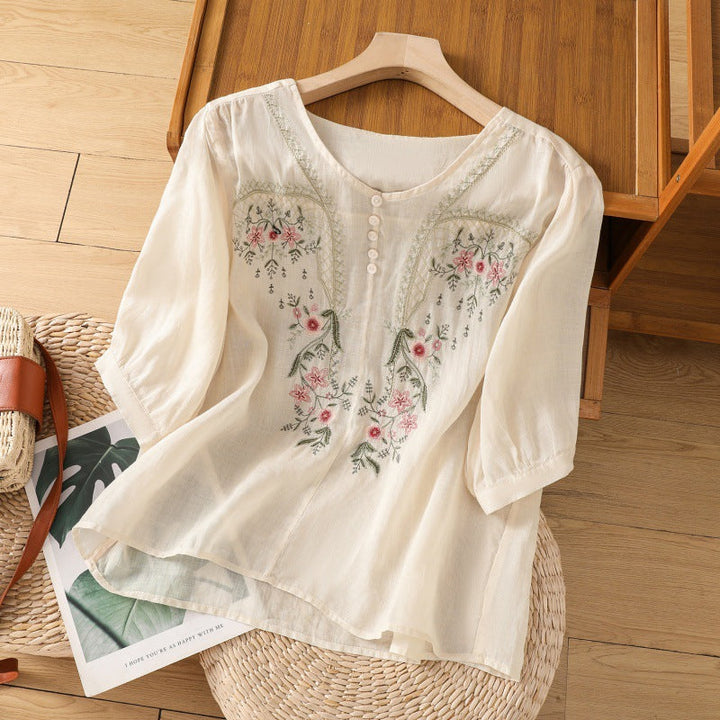 Blouse For Women | Embroidered Button Front