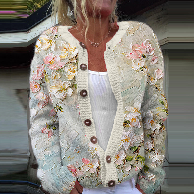 Women's long-sleeve floral button front cardigan