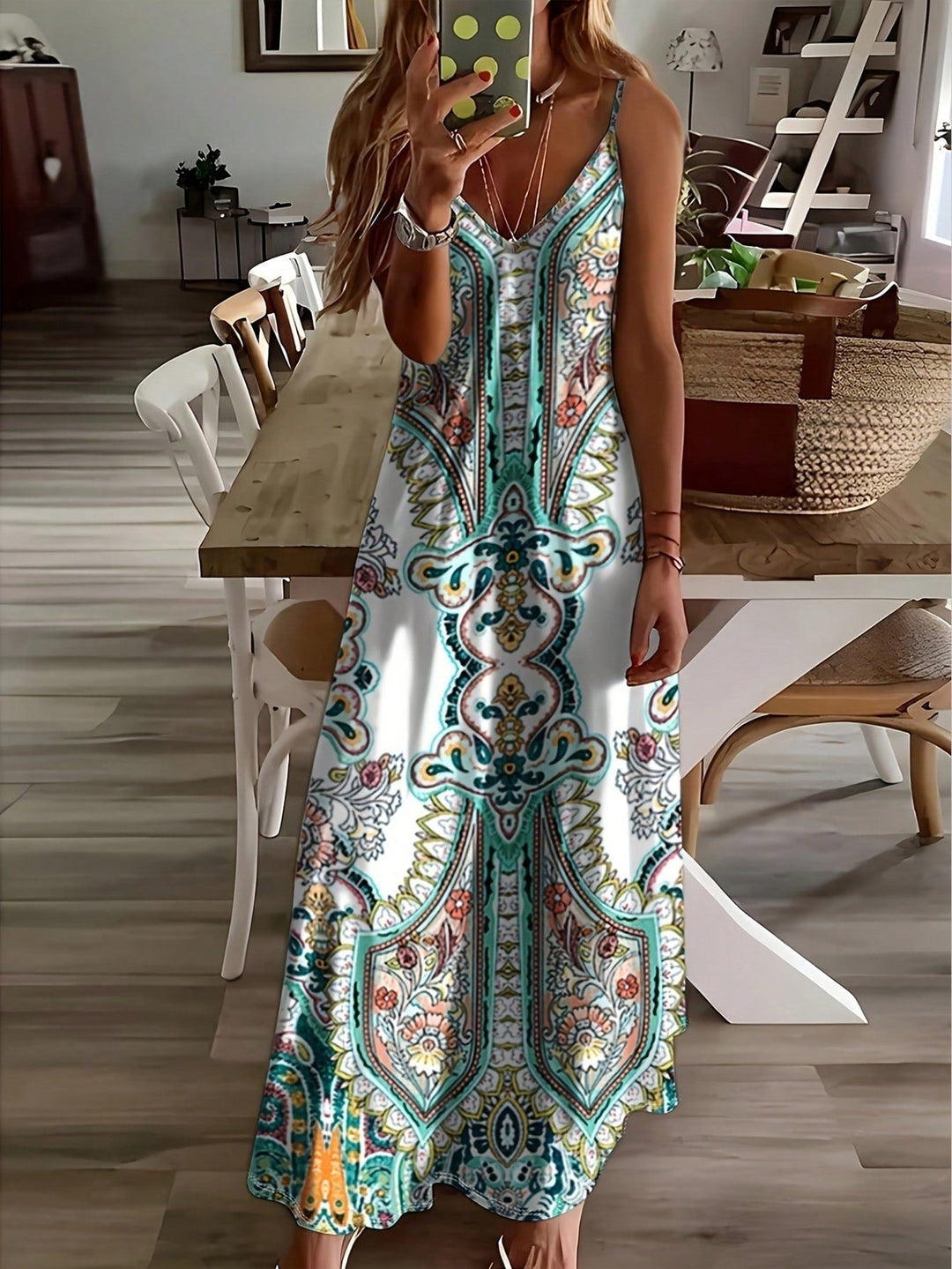 Women's Boho Maxi Dress | Paisley V-Neck