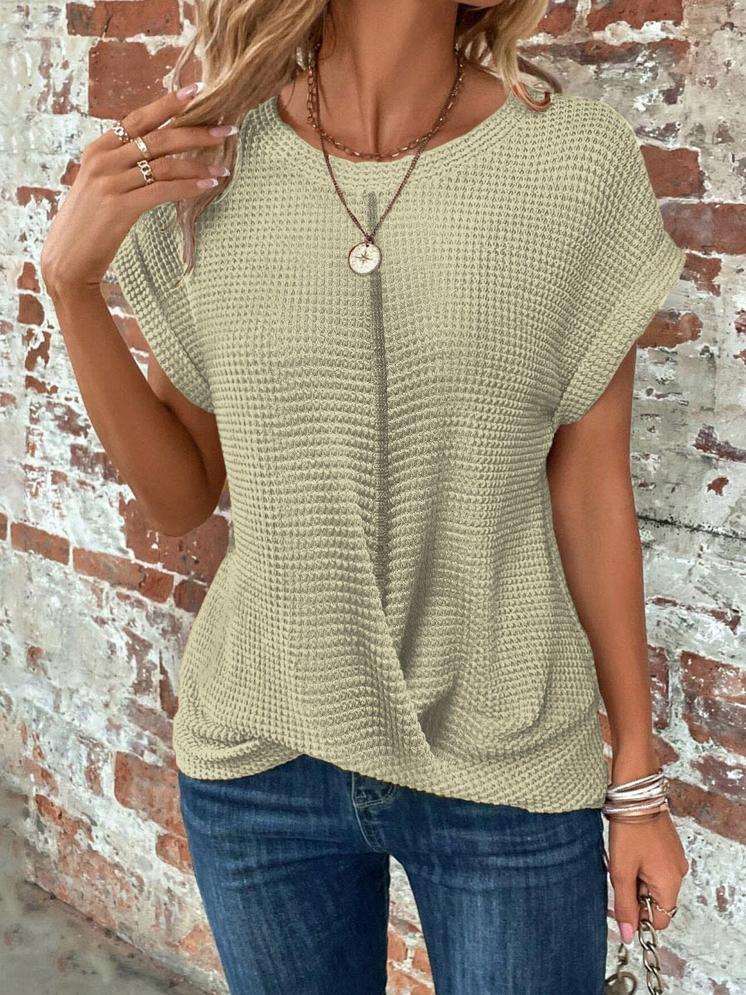 Top For Women | Textured Knit Short Sleeve