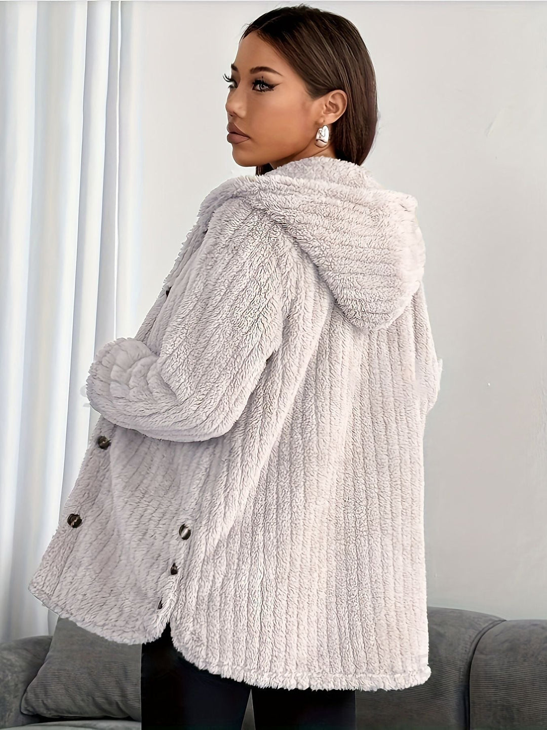Hooded Cardigan for Women | Cable-knit Texture