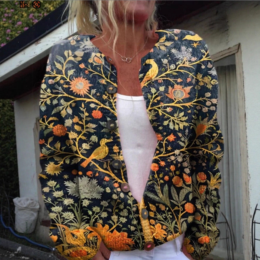 Women's long-sleeve floral button front cardigan