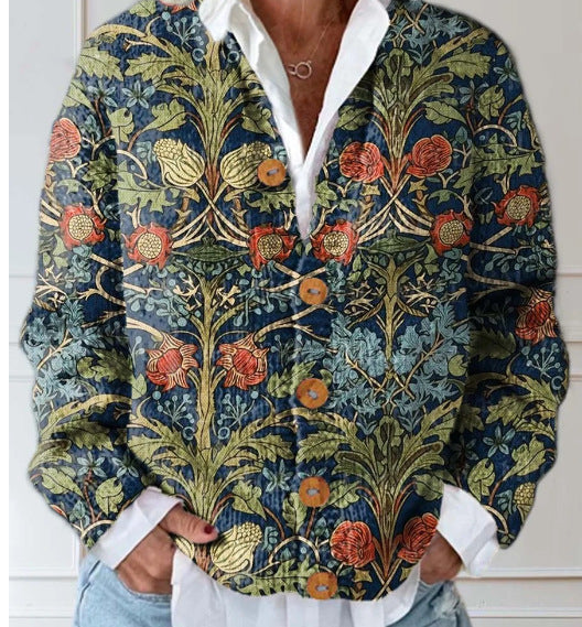 Women's long-sleeve floral button front cardigan