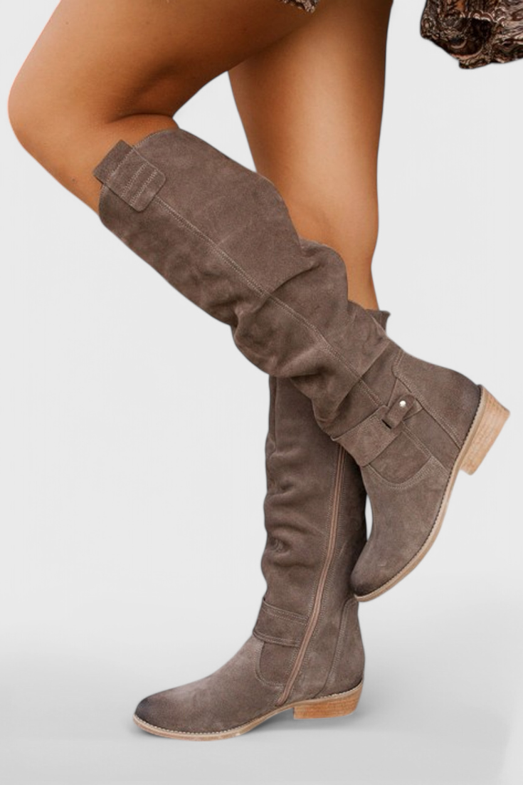 Boots For Women | Knee-High Low Heel Zipper Detail