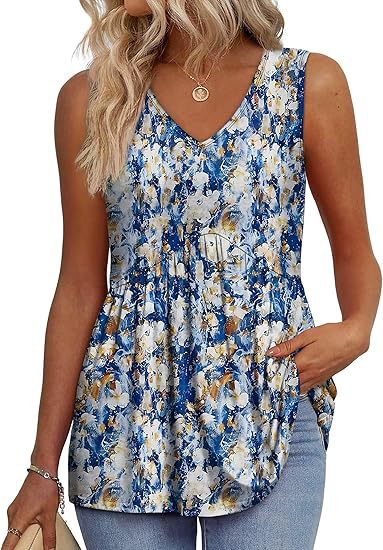 Top for Women | Sleeveless Floral Print V Neck