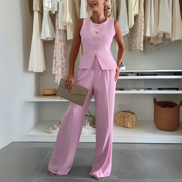 Two-piece Outfit for Women | Button Vest Wide Leg Pants