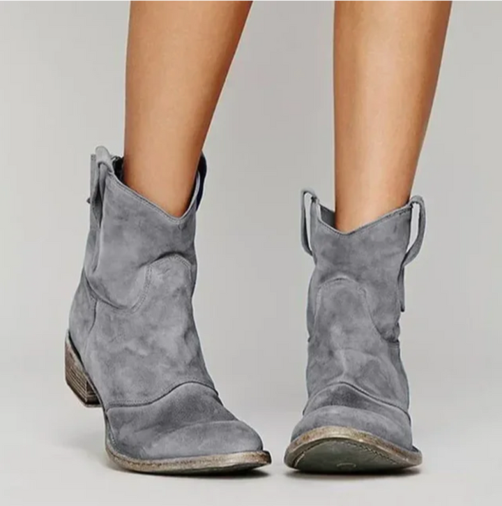 Women's western ankle boots with pull tabs, stitched panels and low block heels