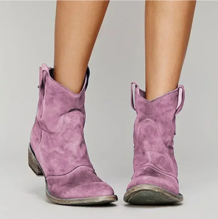 Women's western ankle boots with pull tabs, stitched panels and low block heels