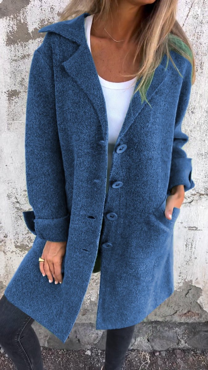 Women's oversized long coat with wide lapels, button front and cuffed sleeves