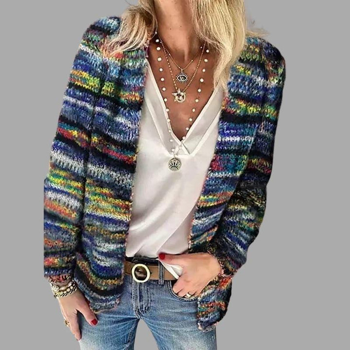 Women's multicoloured striped cardigan with long sleeves and button front