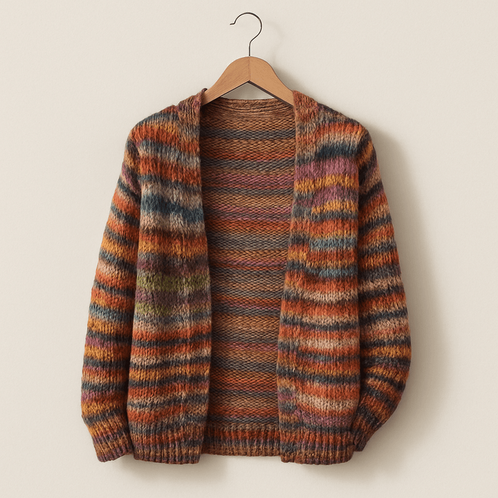 Women's multicoloured striped cardigan with long sleeves and button front