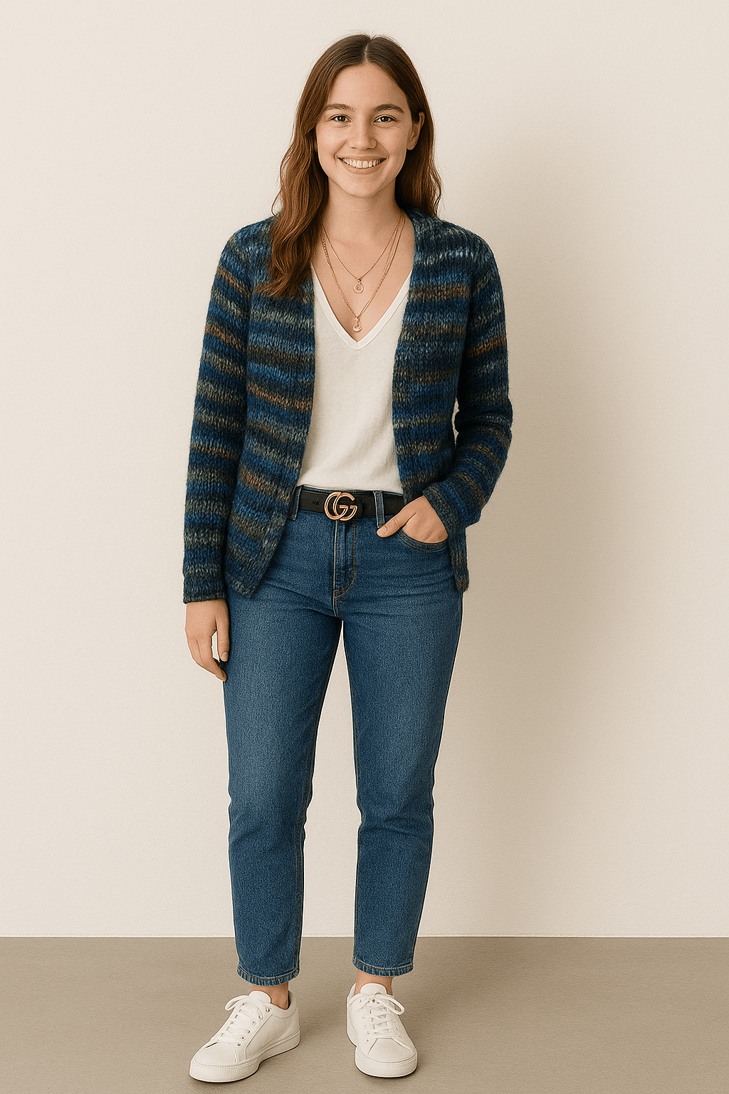Women's multicoloured striped cardigan with long sleeves and button front