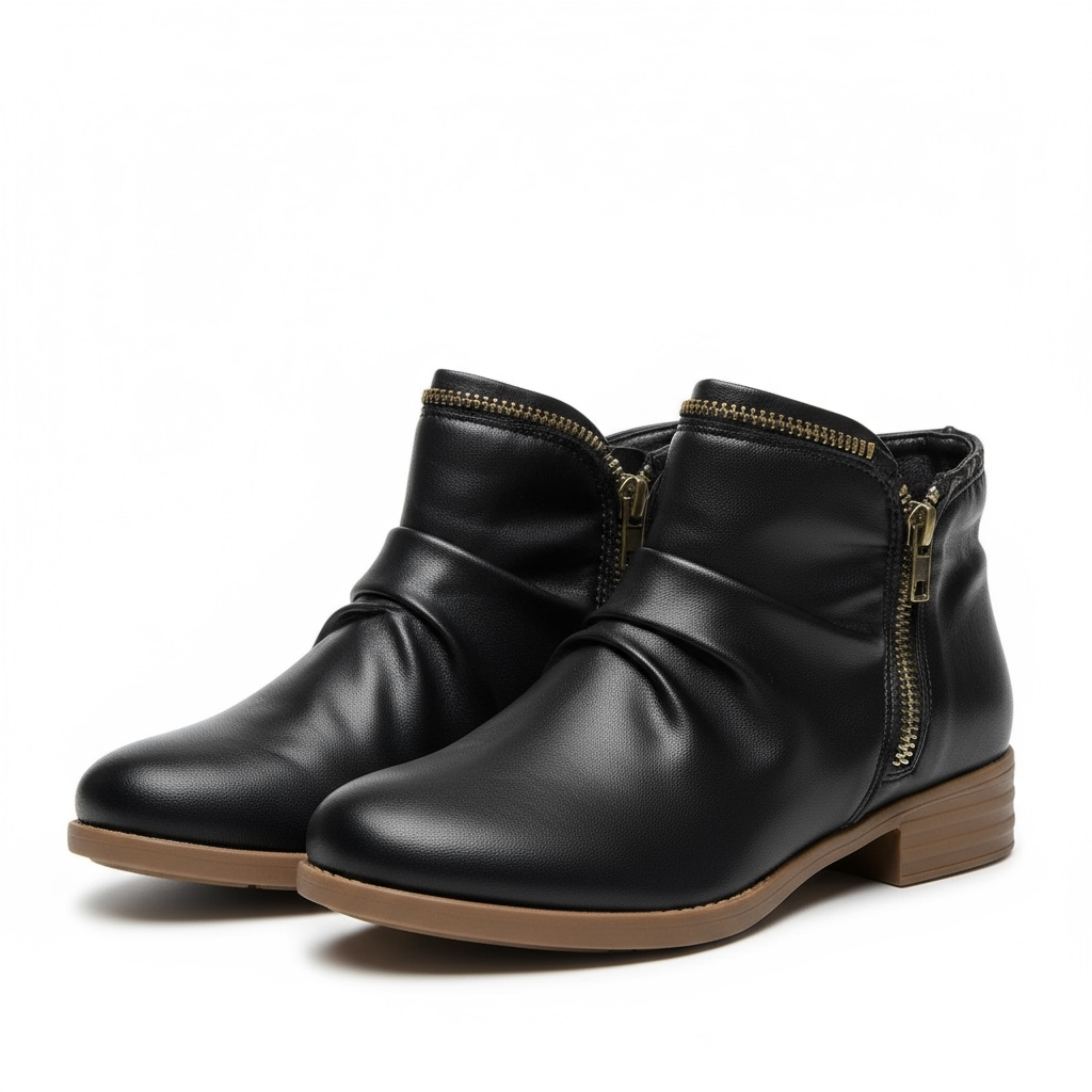 Boots For Women | Rounded Toe Side Zipper Ankle Style