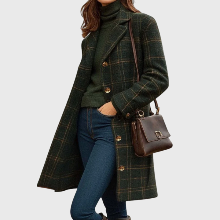 Coat for Women | Button Front Mid Length Plaid