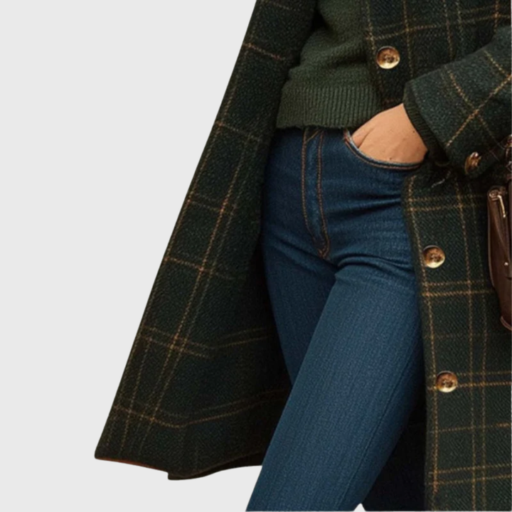 Coat for Women | Button Front Mid Length Plaid