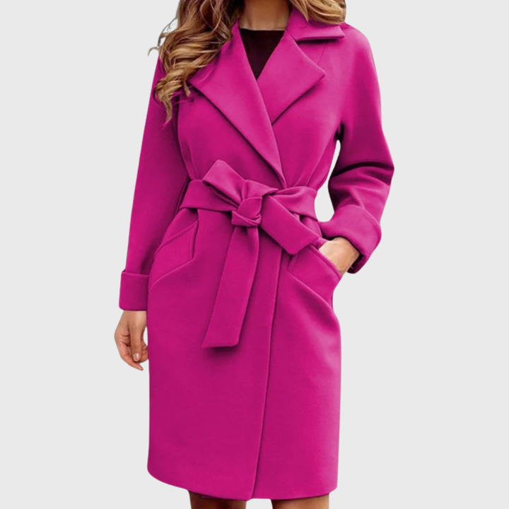 Coat for Women | Belted Lapel Long Sleeve Outerwear